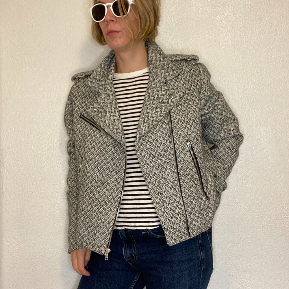 The GAP Herringbone Moto Wool Blend Jacket Motorcycle Bomber Coat XL